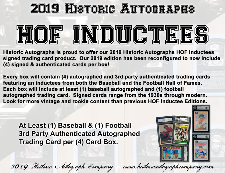 2019 Historic Autographs Hall of Fame Inductees Hobby 10-Box Case