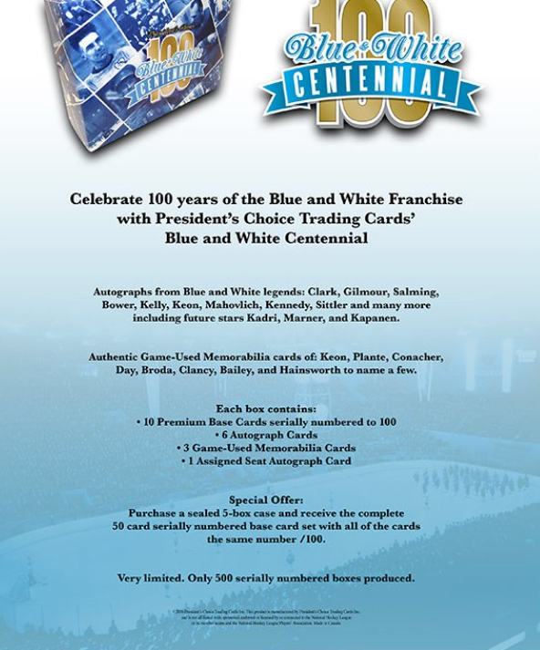 2016-17 Blue and White Centennial Hockey Hobby Box