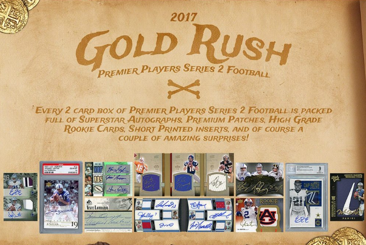 2017 Gold Rush Premier Players Series 2 Football Hobby 6-Box Case