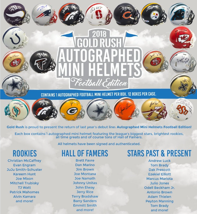 2018 Gold Rush Autographed Mini Helmet Football Edition 12-Box Case