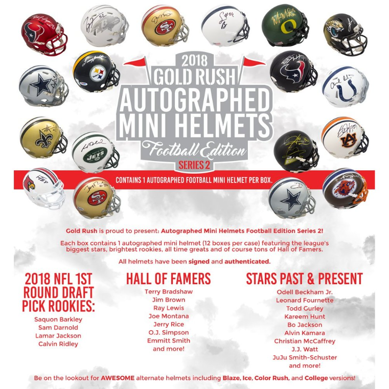 2018 Gold Rush Autographed Mini Helmets Football Edition Series 2 12-Box Case