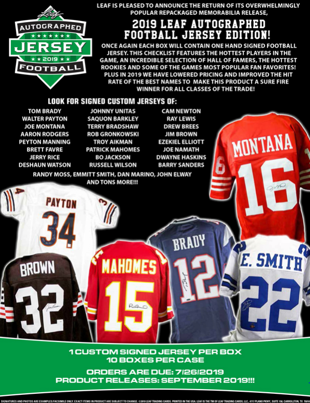 2019 Leaf Autographed Football Jersey Edition 10-Box Case