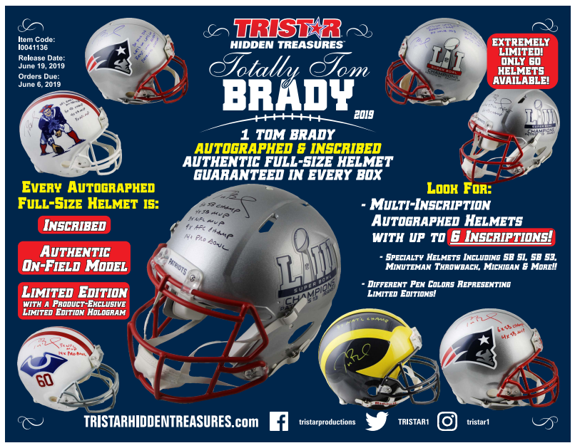 2019 Tristar Totally Tom Brady Autographed Inscribed Authentic Full-Size Helmet Box