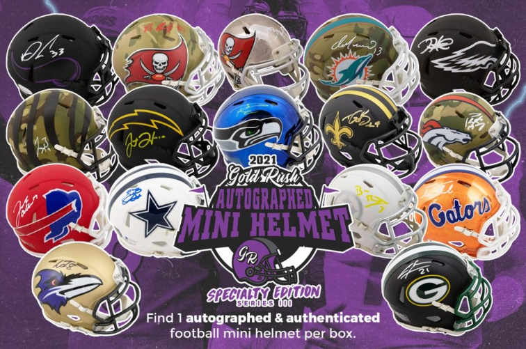 2021 Gold Rush Autographed Mini Helmet Football Specialty Edition Series 3 6-Box Case