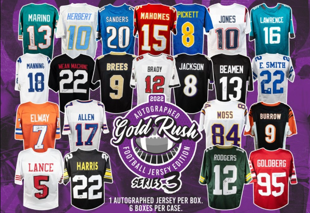 2022 Gold Rush Autographed Football Jersey Edition Series 3 6-Box Case
