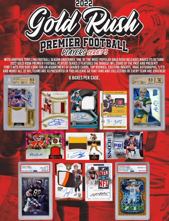 2022 Gold Rush Premier Football Players Series 3 6-Box Case