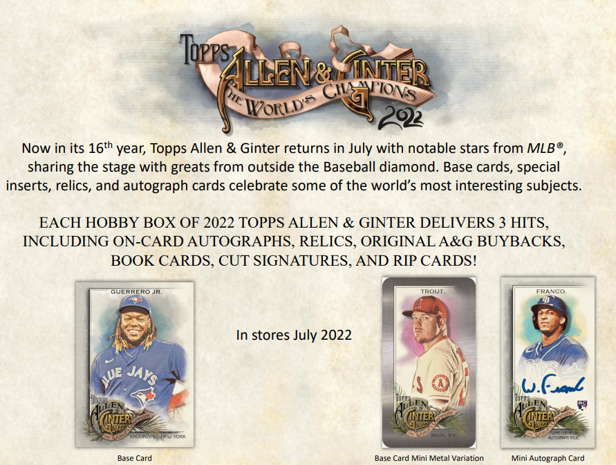 2022 Topps Allen & Ginter Baseball Hobby Pack