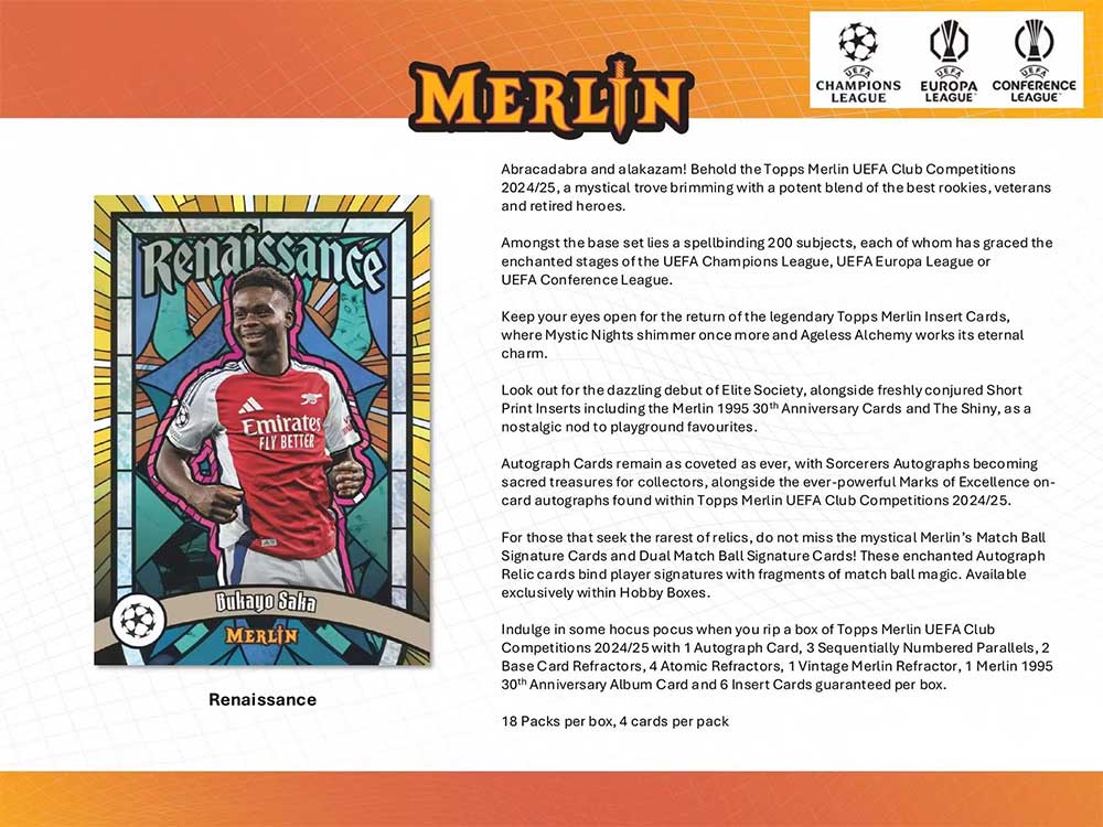 2024-25 Topps Chrome Merlin UEFA Club Competitions Soccer Hobby Pack