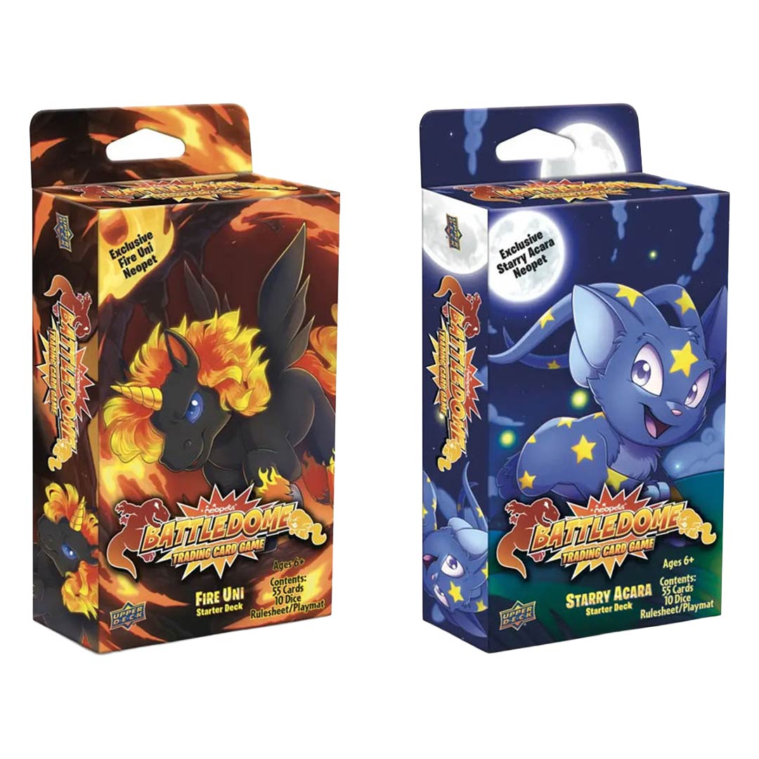 2024 Upper Deck Neopets Battledome Defenders of Neopia Fire Uni & Starry Acara Starter 8-Deck Box