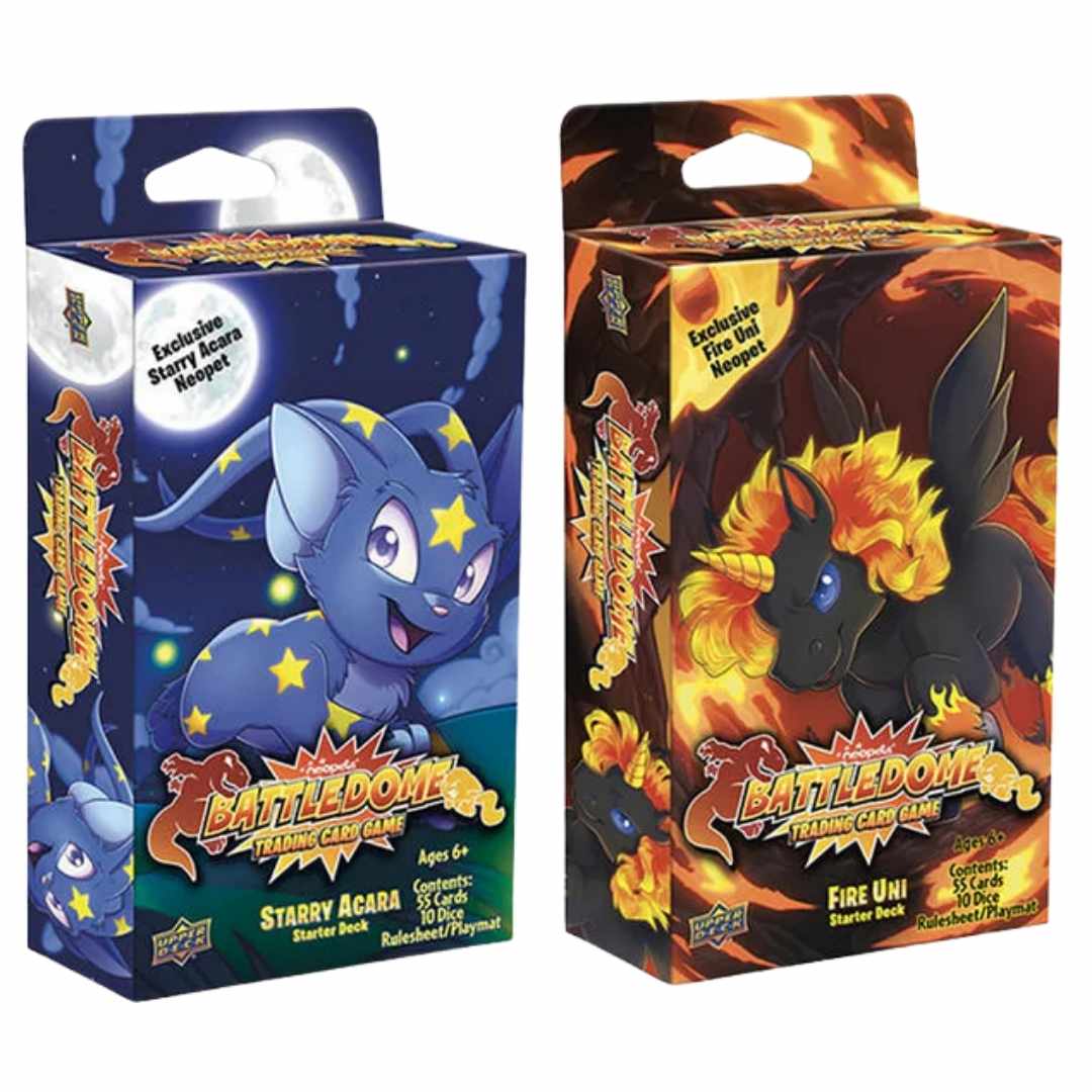 2024 Upper Deck Neopets Battledome Defenders of Neopia Fire Uni & Starry Acara Starter Deck Pair