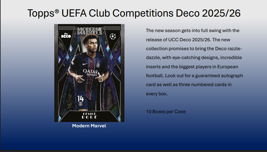 2025-26 Topps Deco UEFA Champions League Soccer Hobby 10-Box Lot