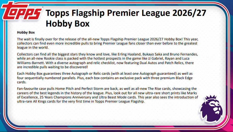 2026-27 Topps English Premier League Soccer Hobby 12-Box Case