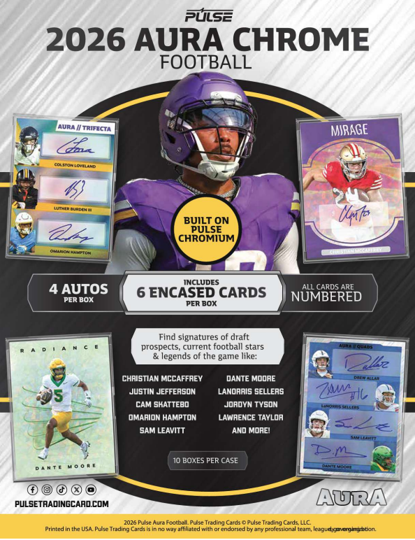 2026 Pulse Aura Chrome Football Hobby 10-Box Case