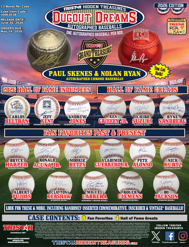 2026 Tristar Hidden Treasures Dugout Dreams Autographed Baseball 12-Box Case