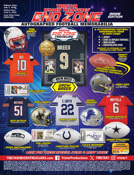 2026 Tristar Hidden Treasures End Zone Autographed Football Memorabilia Case