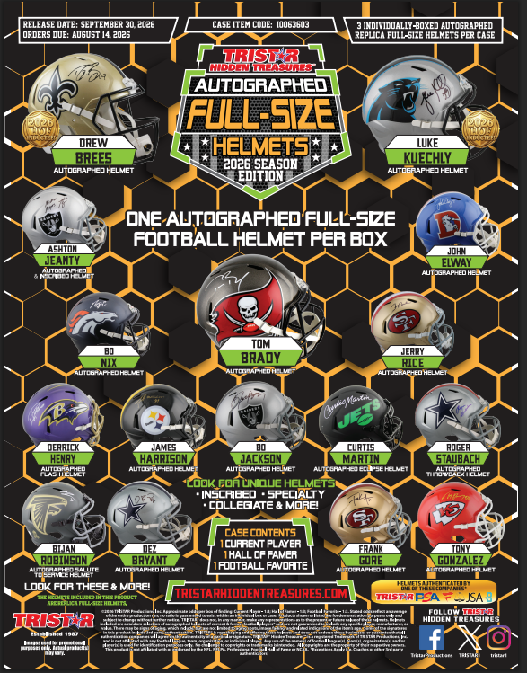 2026 Tristar Hidden Treasures Football Autographed Full-Size Helmet Season Edition 3-Box Case