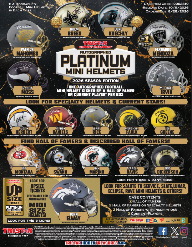 2026 Tristar Hidden Treasures Football Mini Helmet Platinum Season Edition 8-Box Case