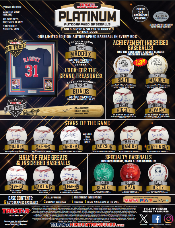 2026 Tristar Hidden Treasures Platinum Autographed Baseball Gold Glove & Silver Slugger Edition 12-Box Case