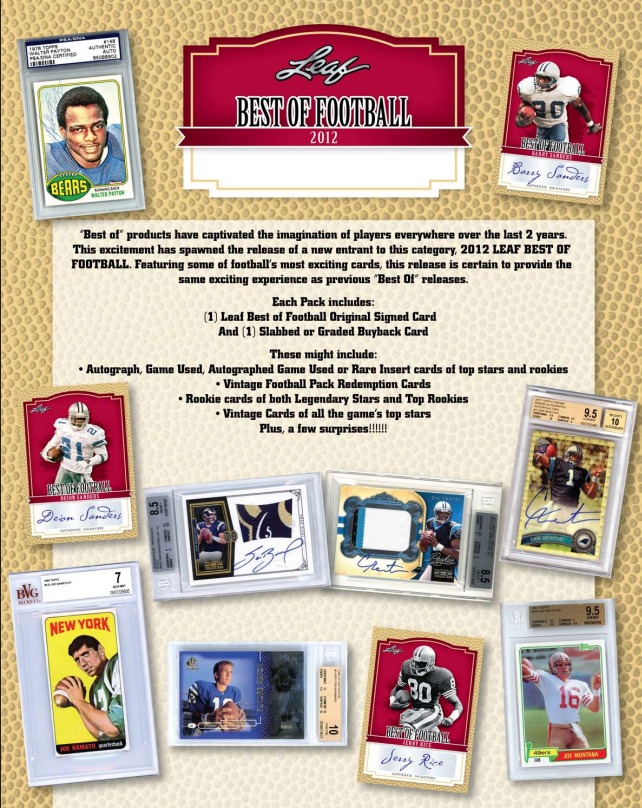 2012 Leaf Best of Football Hobby 3-Box Case