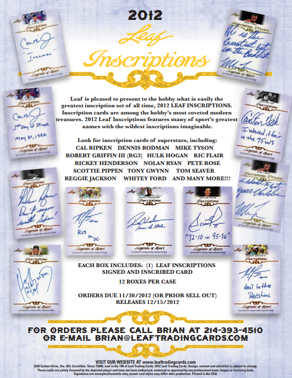 2012 Leaf Inscriptions Hobby 12-Box Case