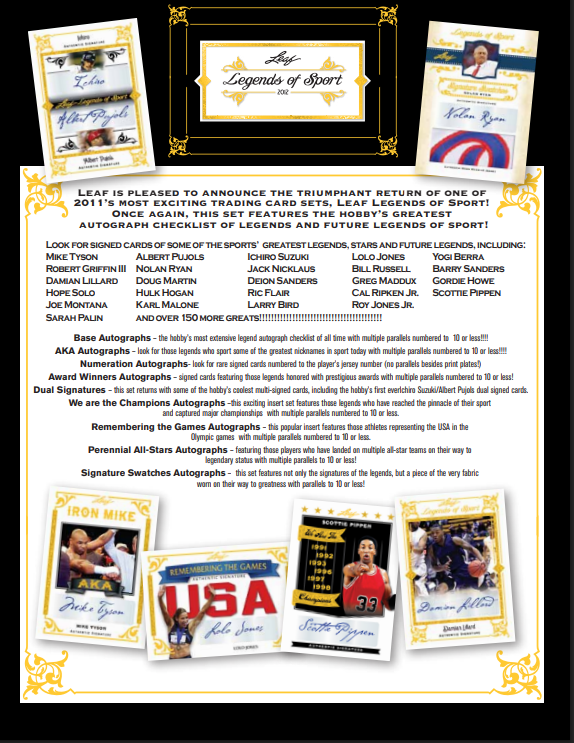 2012 Leaf Legends of Sport Trading Cards 12-Box Case