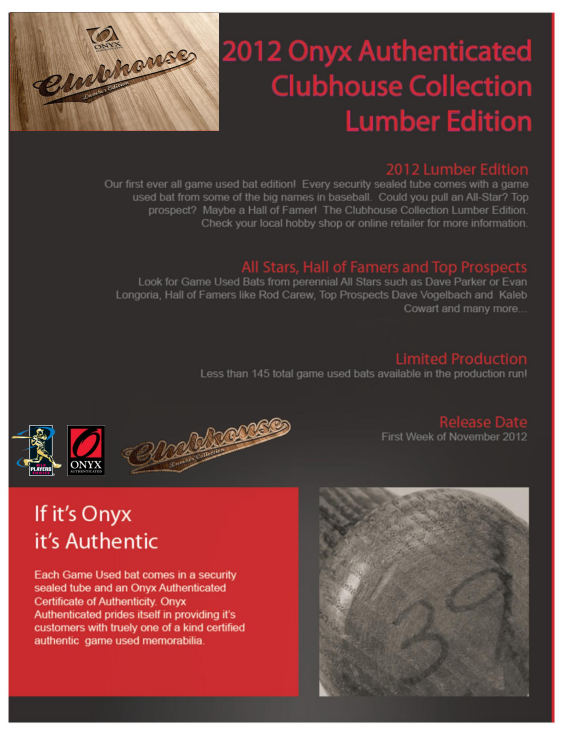 2012 Onyx Authenticated Clubhouse Collection Lumber Baseball Box