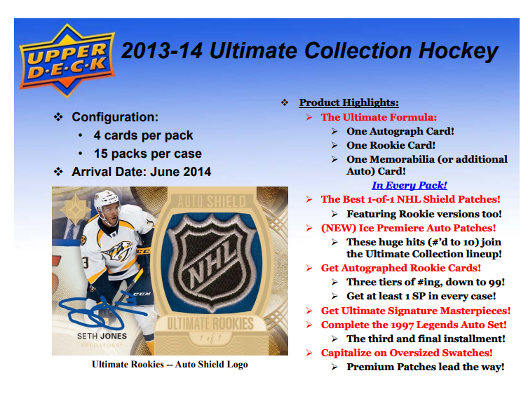 2013-14 Upper Deck Ultimate Collection Hockey Hobby Box