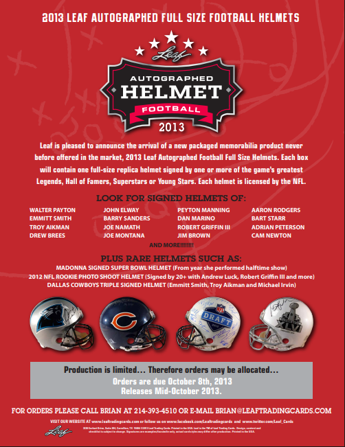 2013 Leaf Autographed Full Sized Helmet Football Box