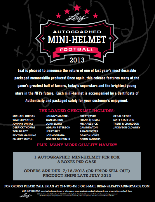 2013 Leaf Autographed Mini Helmet Football Box