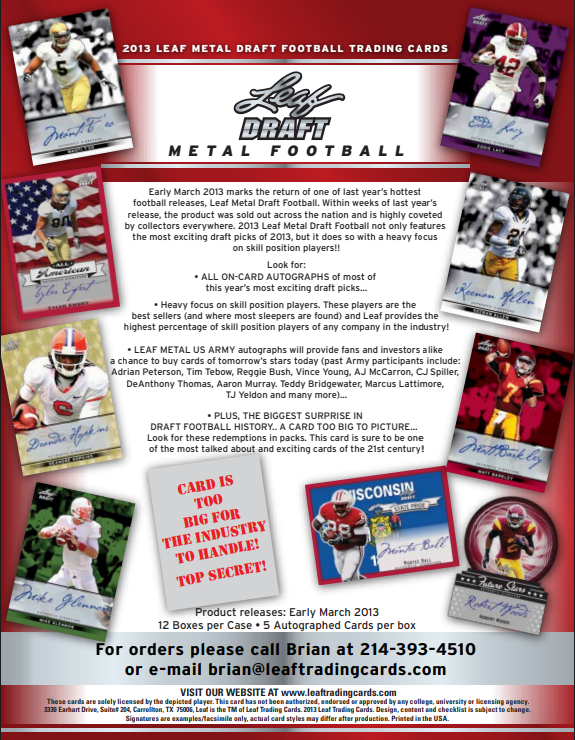 2013 Leaf Metal Draft Football Hobby 12-Box Case
