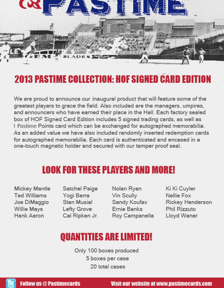 2013 Pastime Collection: HOF Signed Card Ed Baseball 5-Box Case