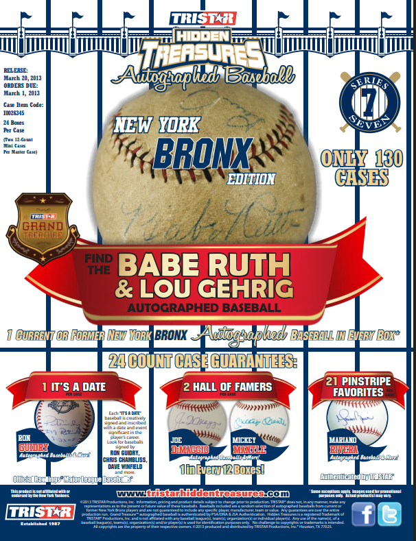 2013 Tristar Autographed Baseball NY Bronx Ed Ser 7 -12-Box Case