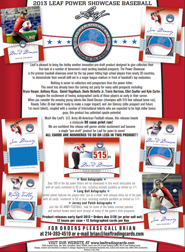 2013 Leaf Power Showcase Baseball Hobby 12-Box Case