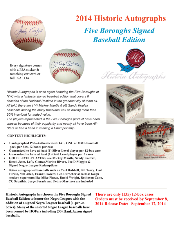 2014 HA Five Boroughs Signed Baseball Ed 12-Box Case