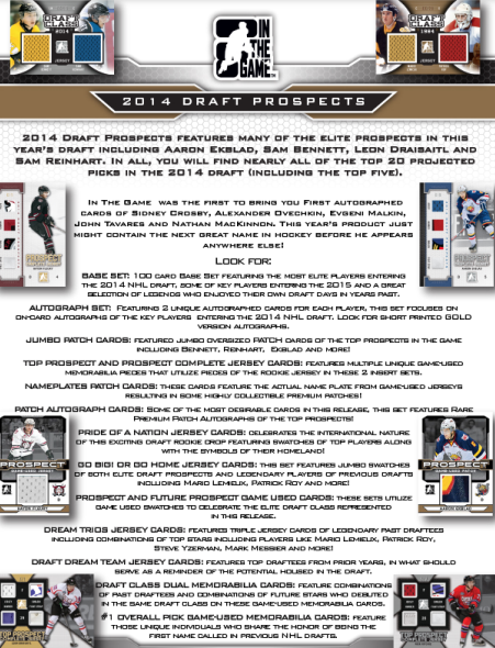 2014 In The Game (ITG) Draft Prospects Hockey Box