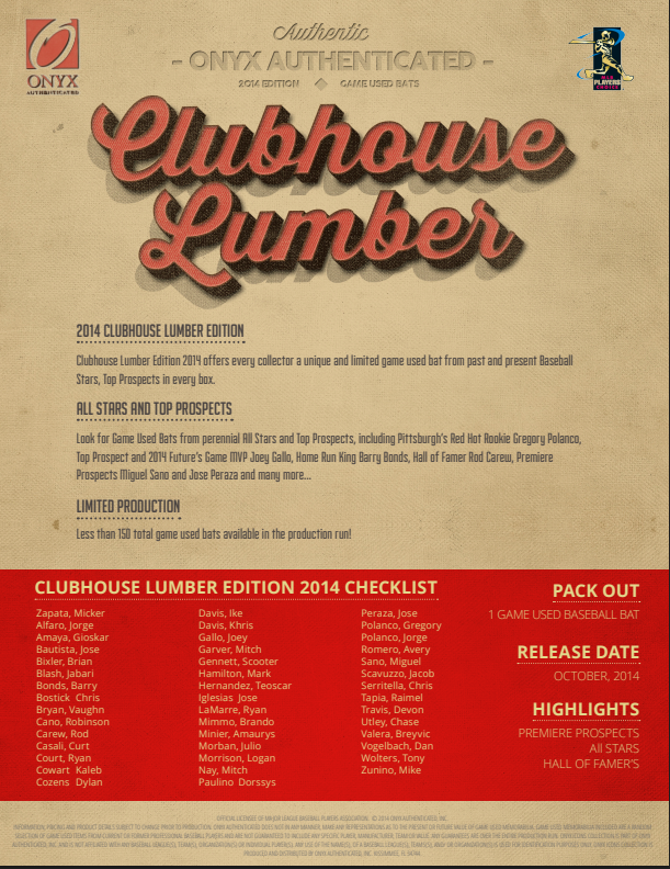 2014 Onyx Authenticated Clubhouse Collection Lumber Baseball Box