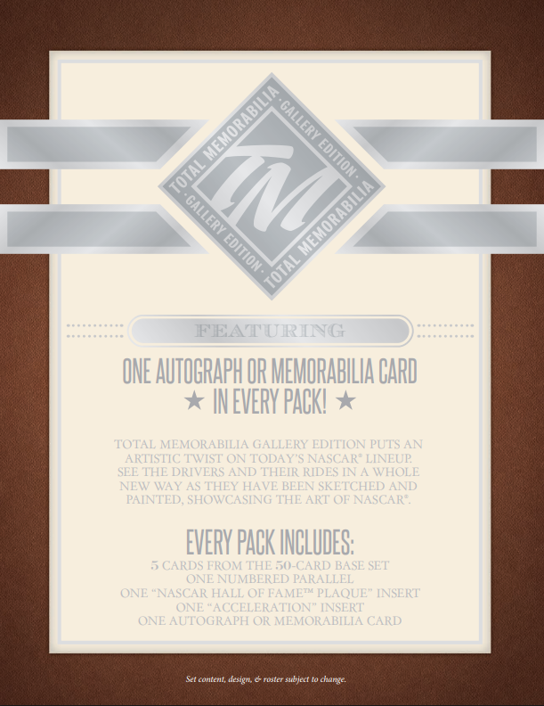 2014 Press Pass Total Memorabilia Racing Gallery ED 20-Box Case