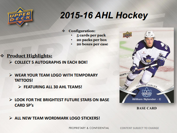 2015-16 Upper Deck AHL Hockey Hobby Box