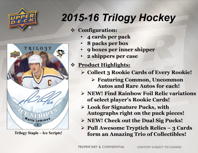 2015-16 Upper Deck Trilogy Hockey Hobby 18-Box Case