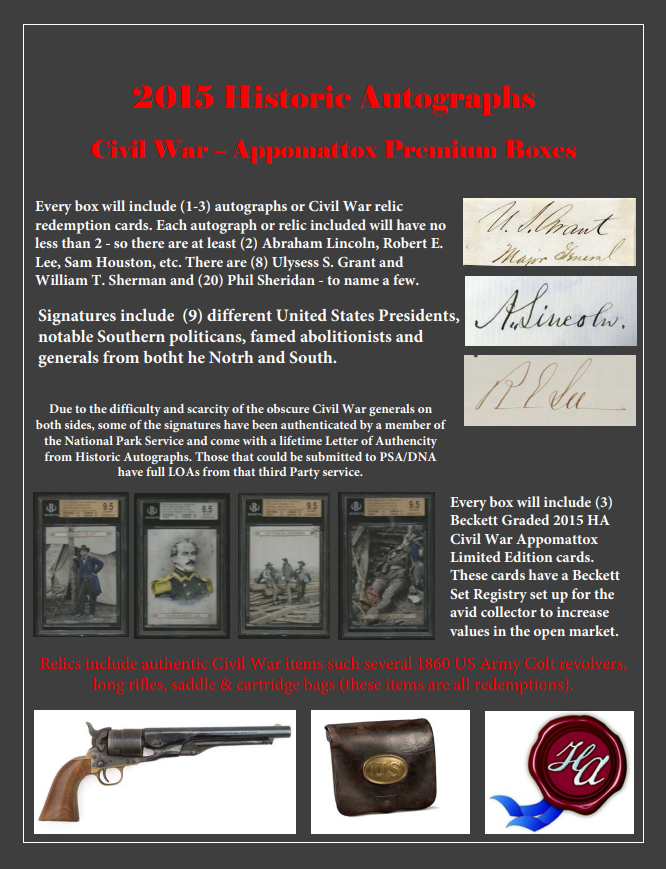 2015 Historic Autographs Civil War Appomattox Premium Box