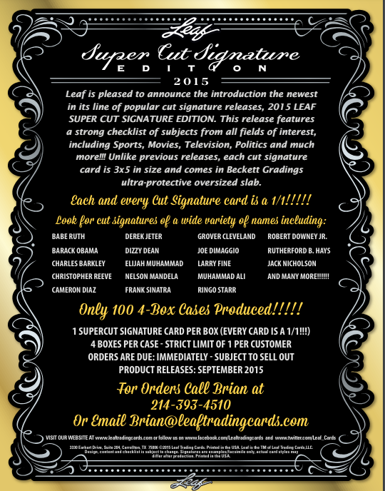 2015 Leaf Super Cut Signature Ed 4-Box Case