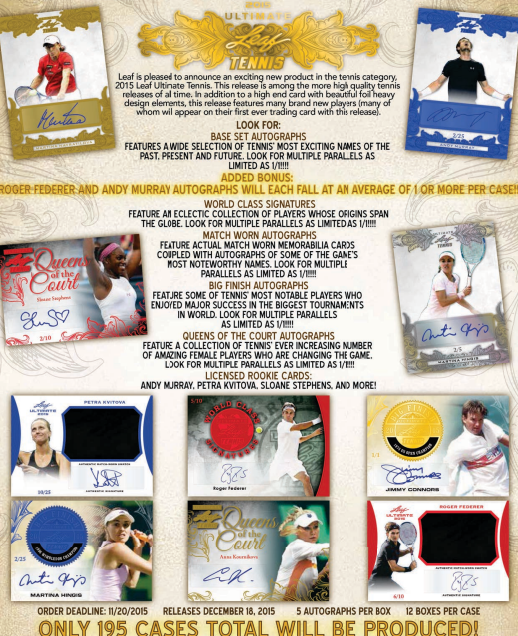 2015 Leaf Ultimate Tennis Hobby 12-Box Case
