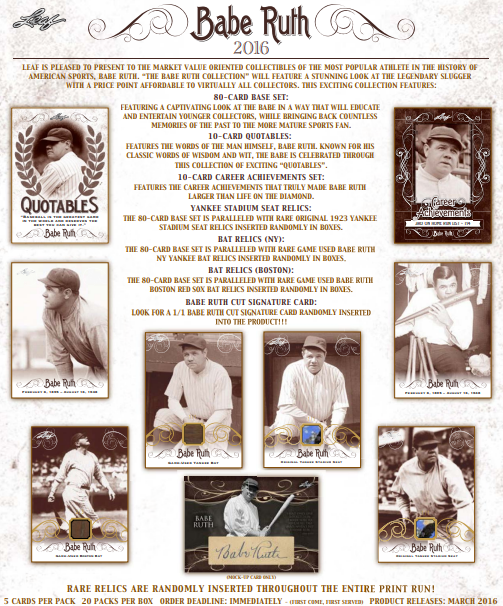 2016 Leaf Babe Ruth Collection Baseball 20-Box Case
