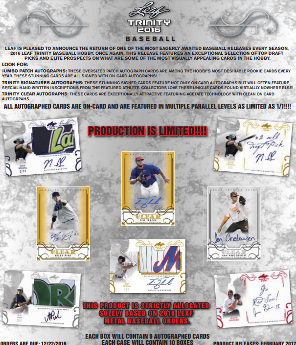 2016 Leaf Trinity Baseball Hobby Box
