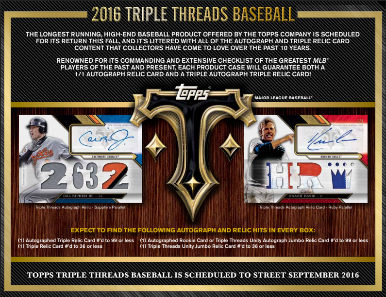 2016 Topps Triple Threads Baseball Hobby 18-Box Case