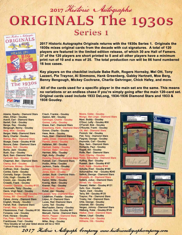 2017 HAC Originals The 1930s Series 1 Baseball Box