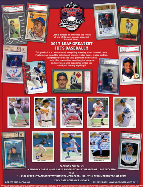2017 Leaf Greatest Hits Baseball Hobby 3-Box Case