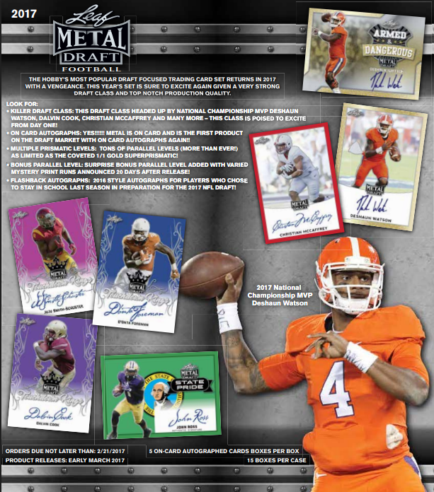 2017 Leaf Metal Draft Football Hobby 15-Box Case