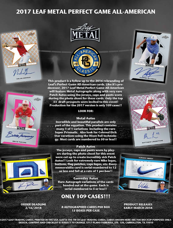 2017 Leaf Metal Perfect Game All-American Baseball Hobby 15-Box Case