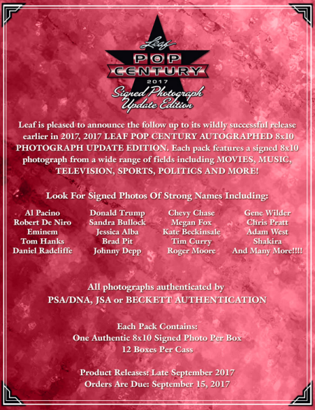 2017 Leaf Pop Century Signed 8x10 Photo Update Ed 12-Box Case